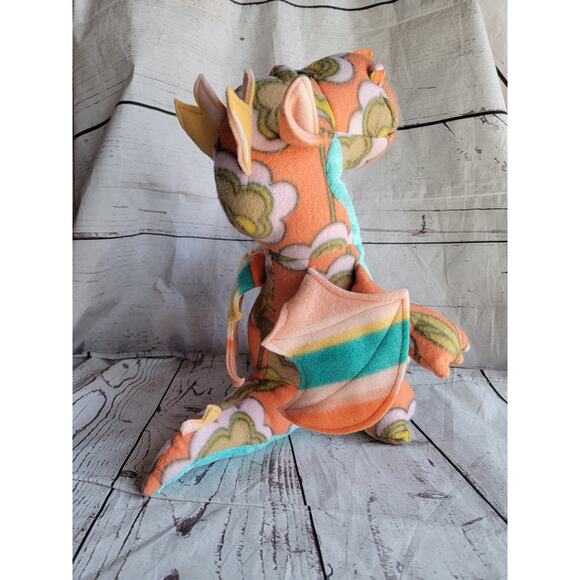 Dragon Stuffed Animal Plush 13in Tall Floral Pattern Possibly Handmade - Picture 4 of 9